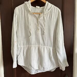 C&C CALIFORNIA| 100% Linen Striped Popover Roll Tab Sleeve Hoodie | Size Small